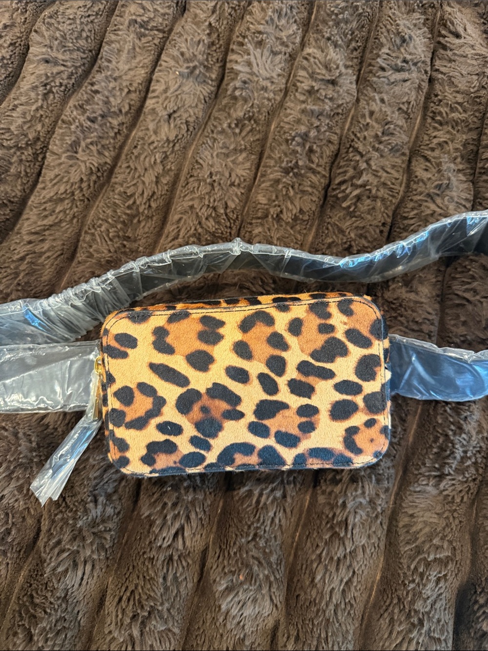 Leopard Print Crossbody/belt Bag - Tan and Black